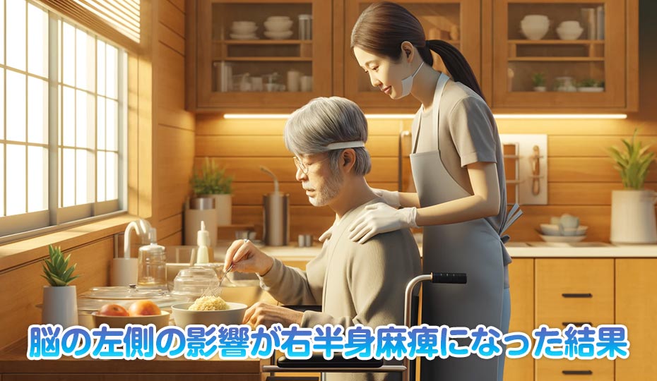 脳の左側の影響が右半身麻痺になった結果